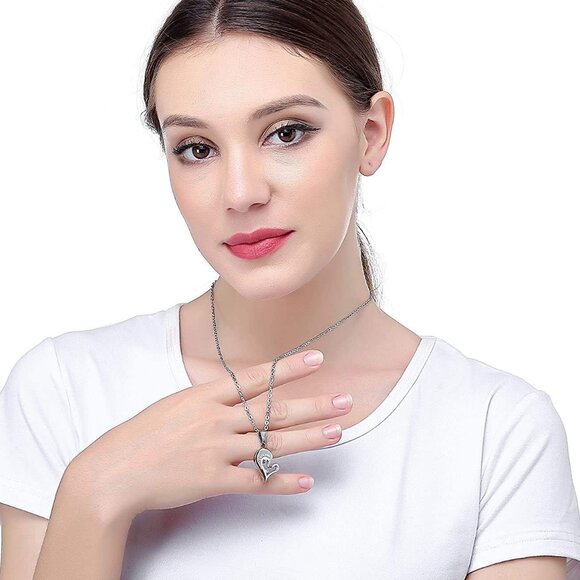 Stainless Steel Heart Necklace for Couples I Love You Pendant 22in Chain - Picture 3 of 6